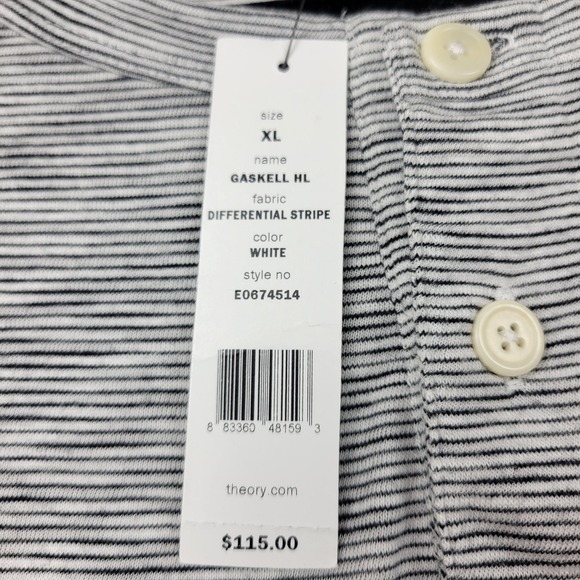 Theory Shirt Mens XL White Gray Stripe Gaskell HL Henley Long Sleeve E0674514 - Picture 7 of 12